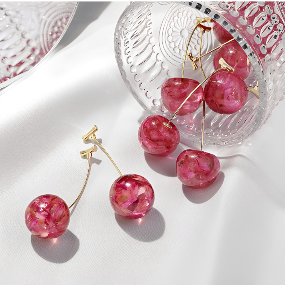 Dried cherry - Long cherry earrings