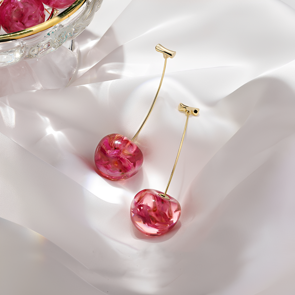 Dried cherry - Long cherry earrings