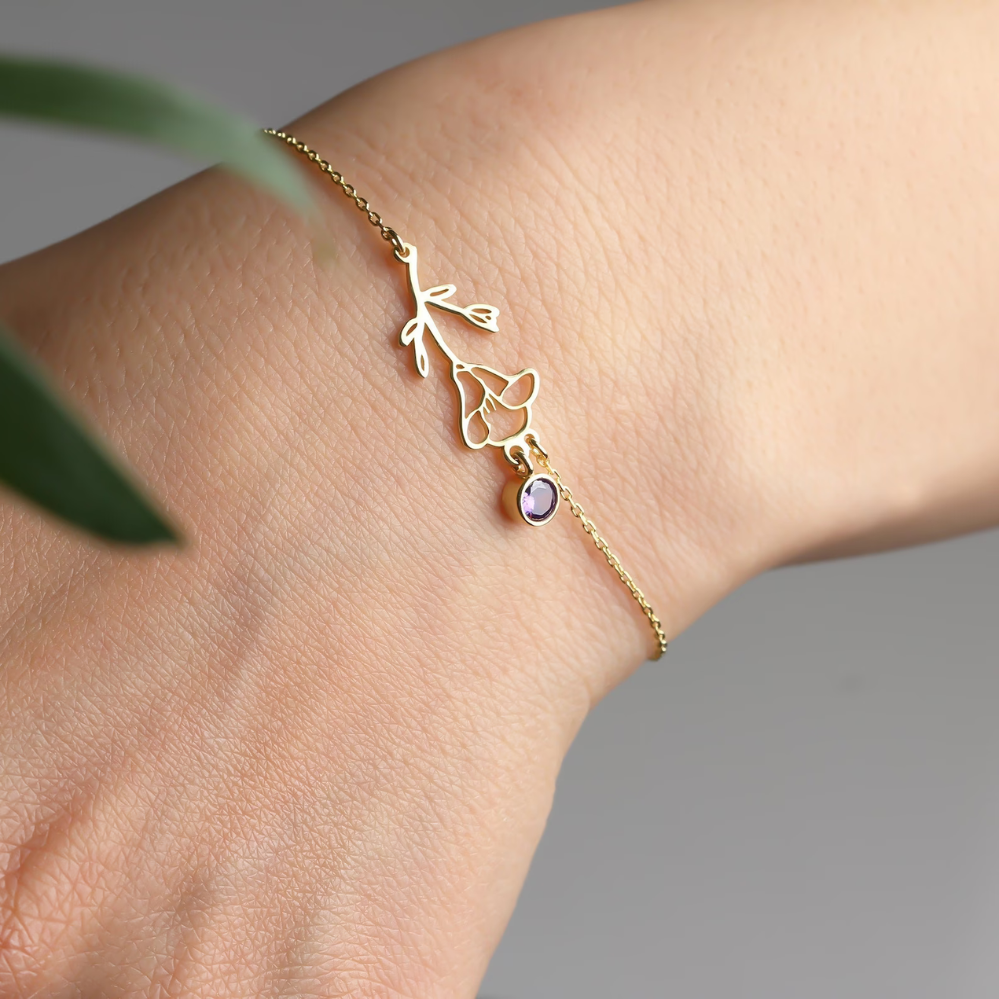 Birthday Flower Bracelet - Birthstone and Flower Bracelet