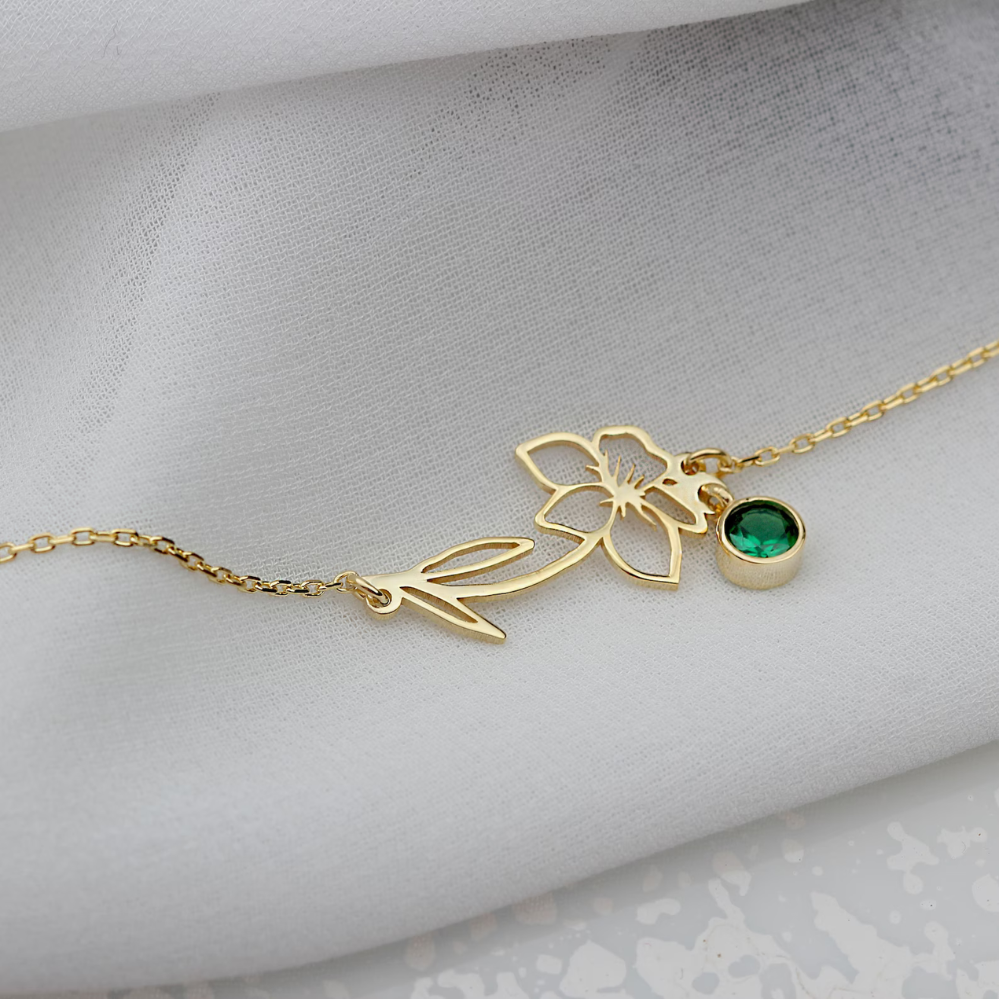 Birthday Flower Bracelet - Birthstone and Flower Bracelet