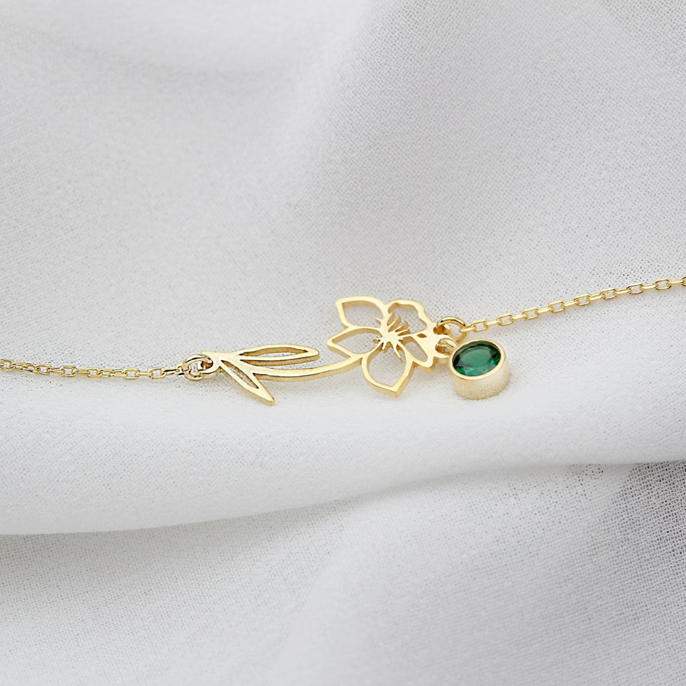 Birthday Flower Bracelet - Birthstone and Flower Bracelet