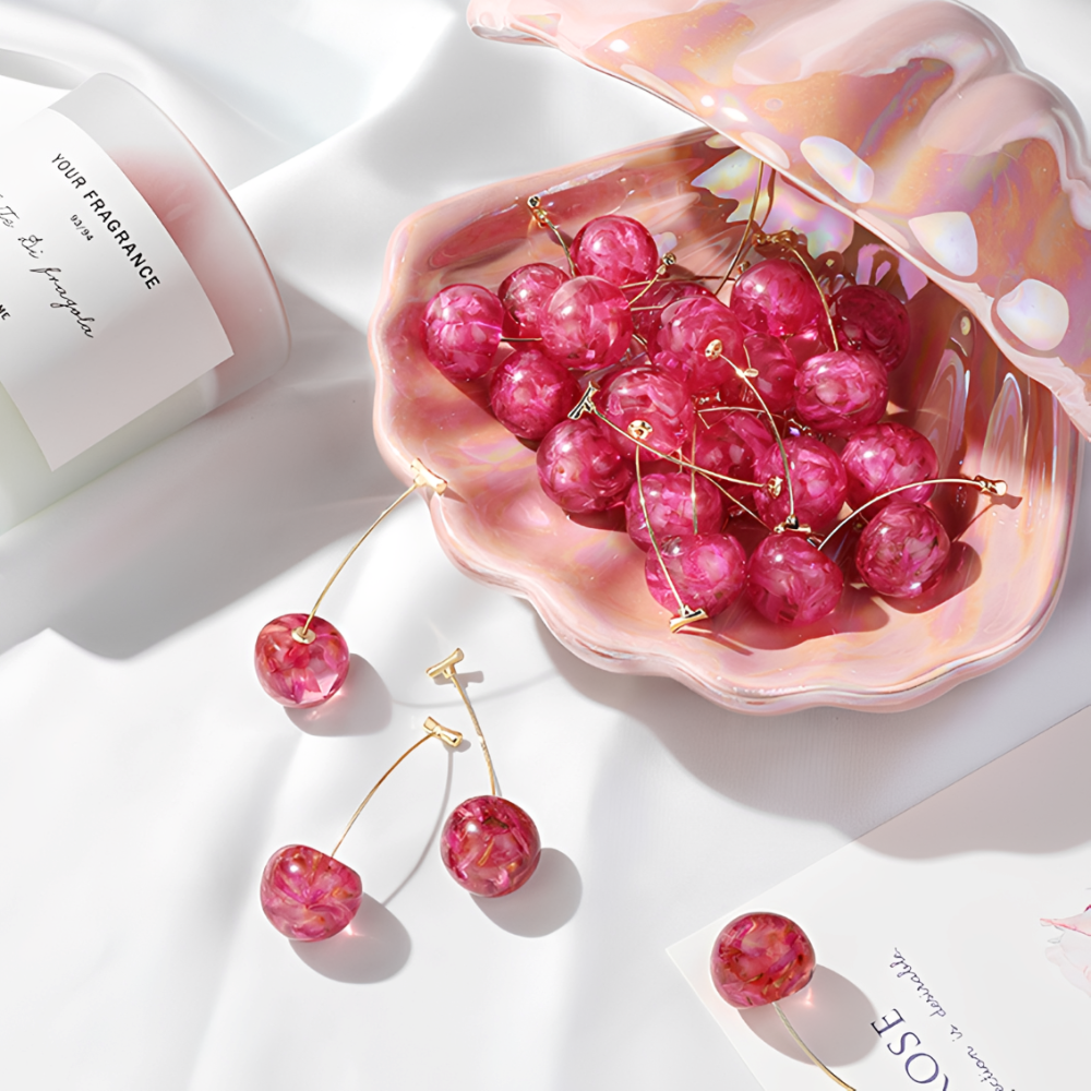 Dried cherry - Long cherry earrings