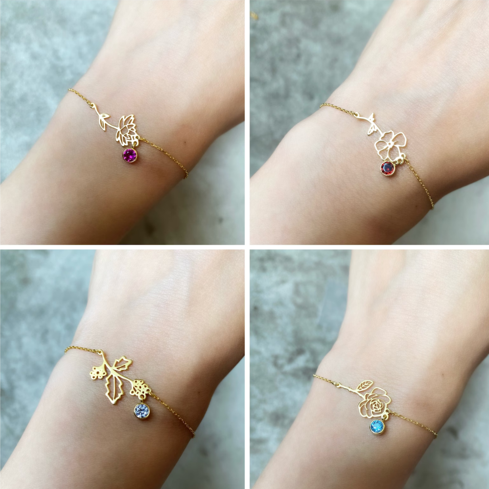 Birthday Flower Bracelet - Birthstone and Flower Bracelet
