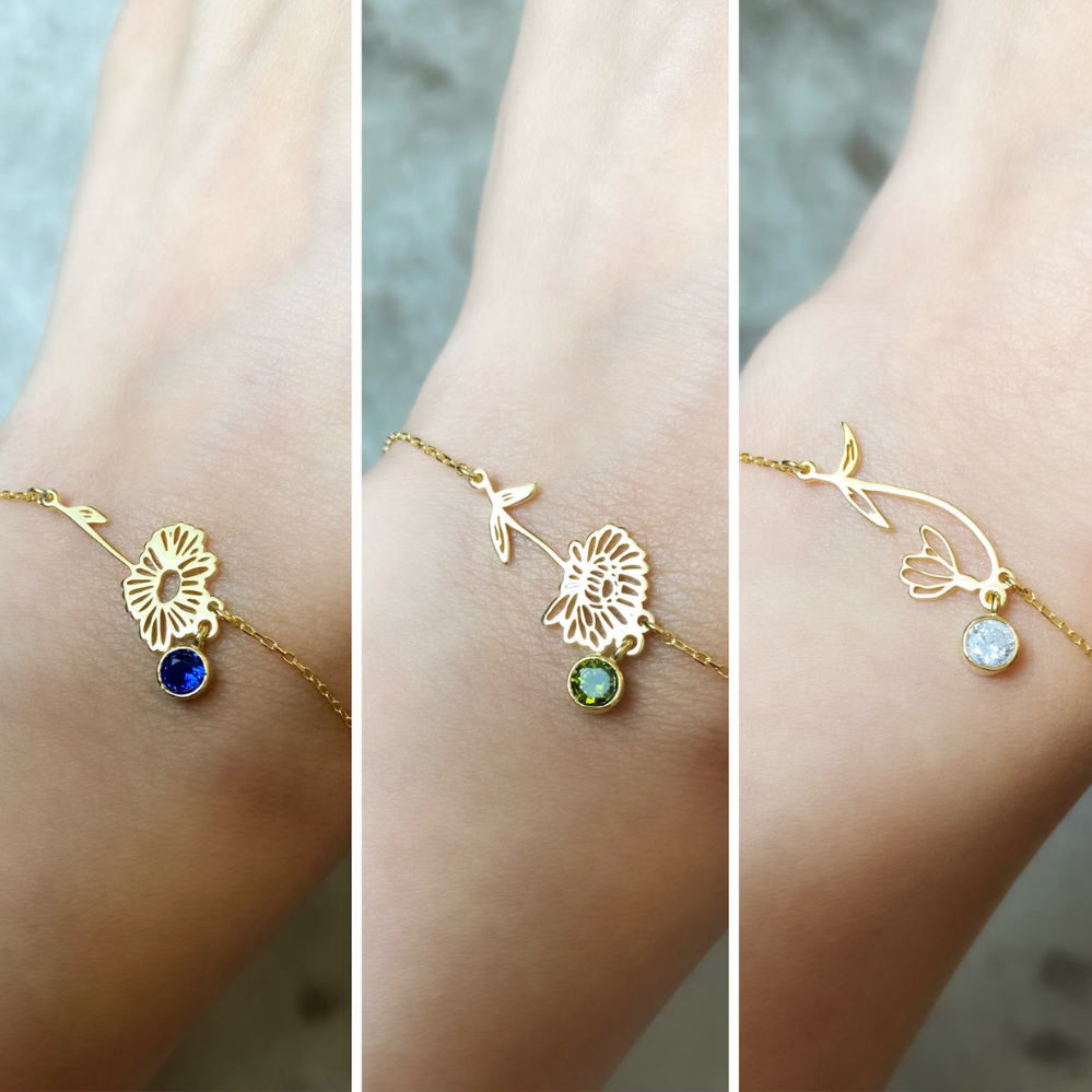 Birthday Flower Bracelet - Birthstone and Flower Bracelet
