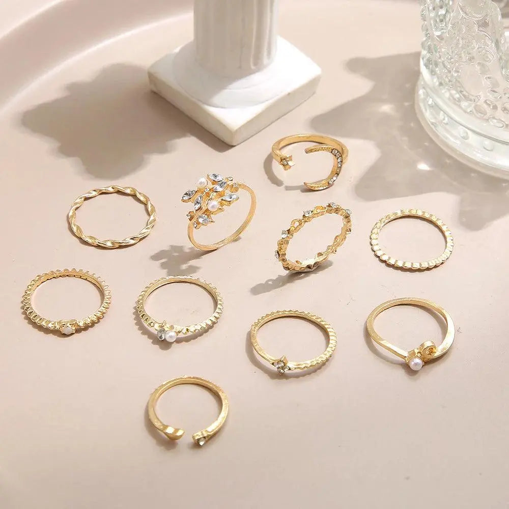 Savana – Set of 10 Boho Rings in Silver and Gold Tones