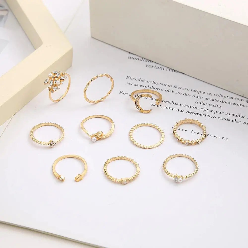 Savana – Set of 10 Boho Rings in Silver and Gold Tones