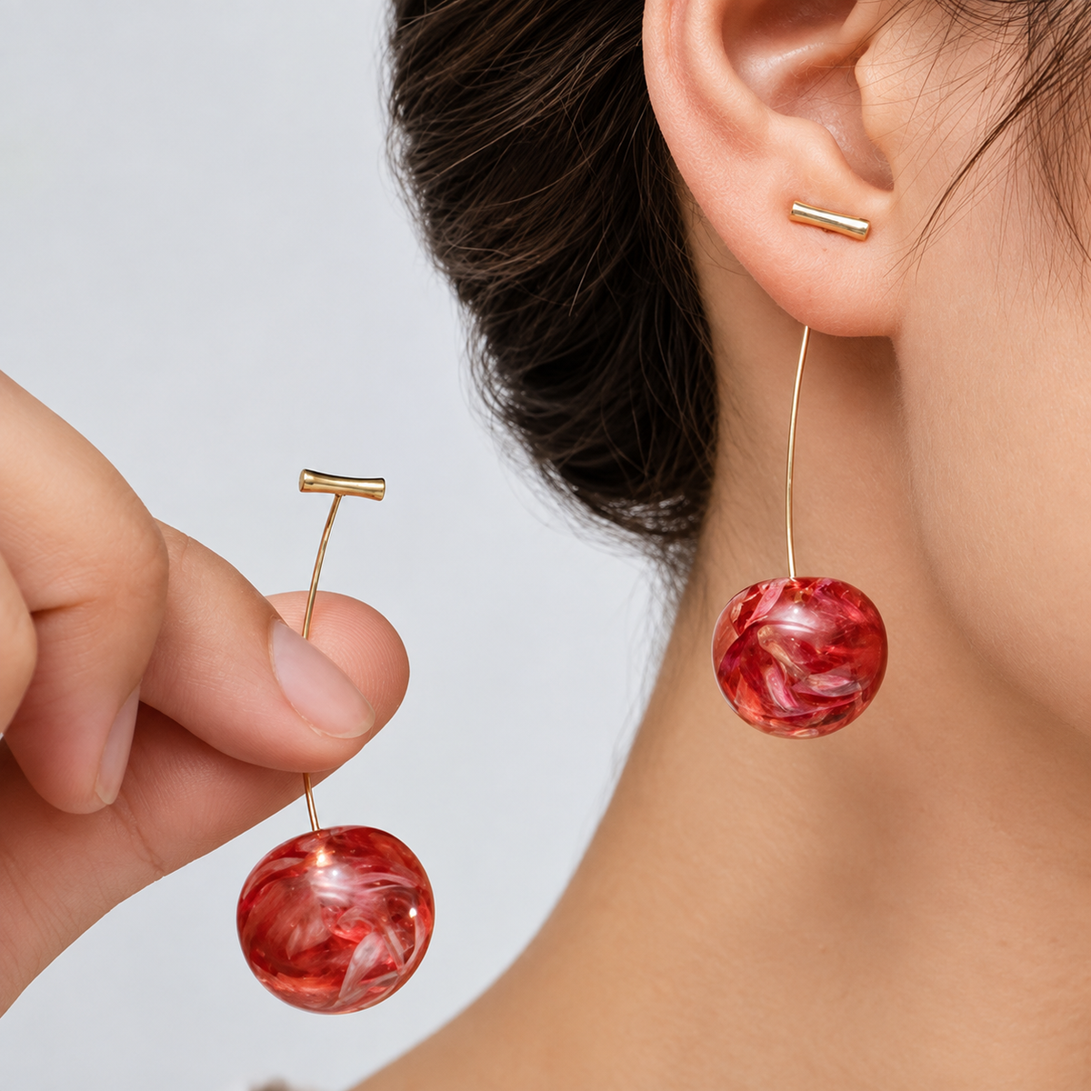 Dried cherry - Long cherry earrings