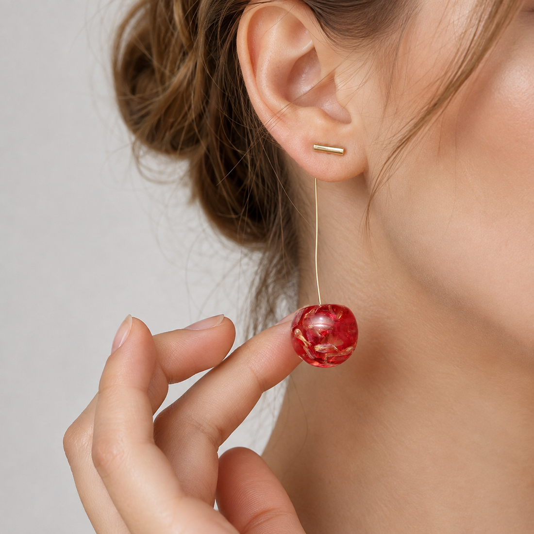 Dried cherry - Long cherry earrings