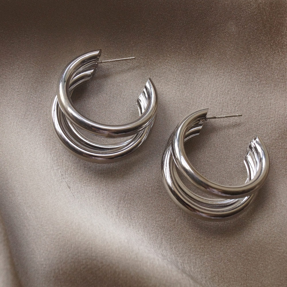 Mila - Bold Triple Hoops in Silver