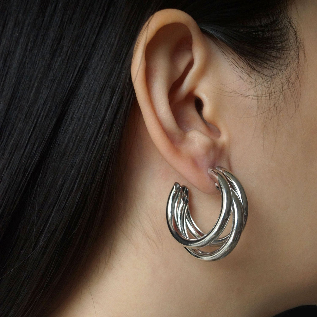 Mila - Bold Triple Hoops in Silver