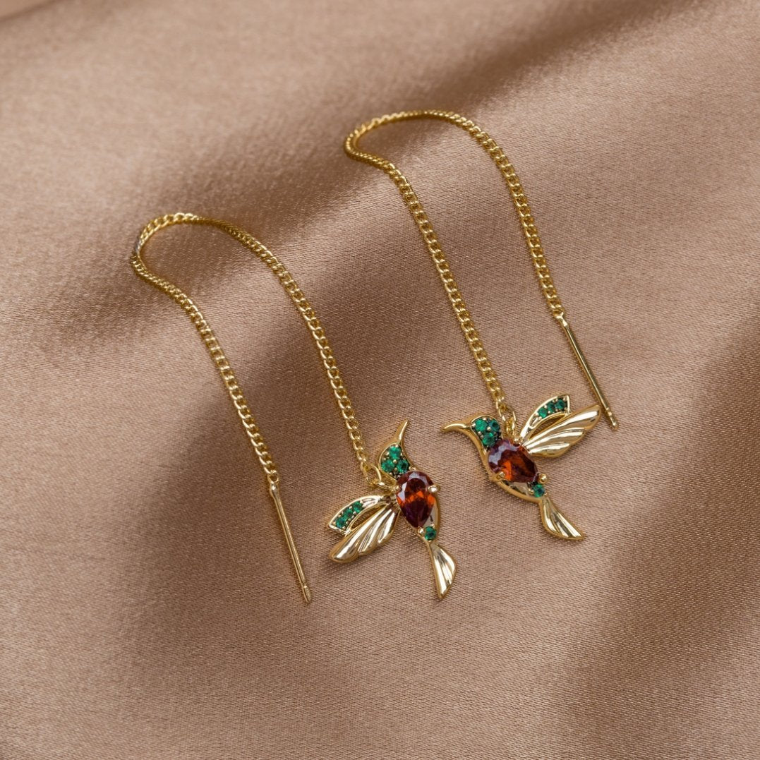 Lunara – Hummingbird Earrings with Crystal Tassels
