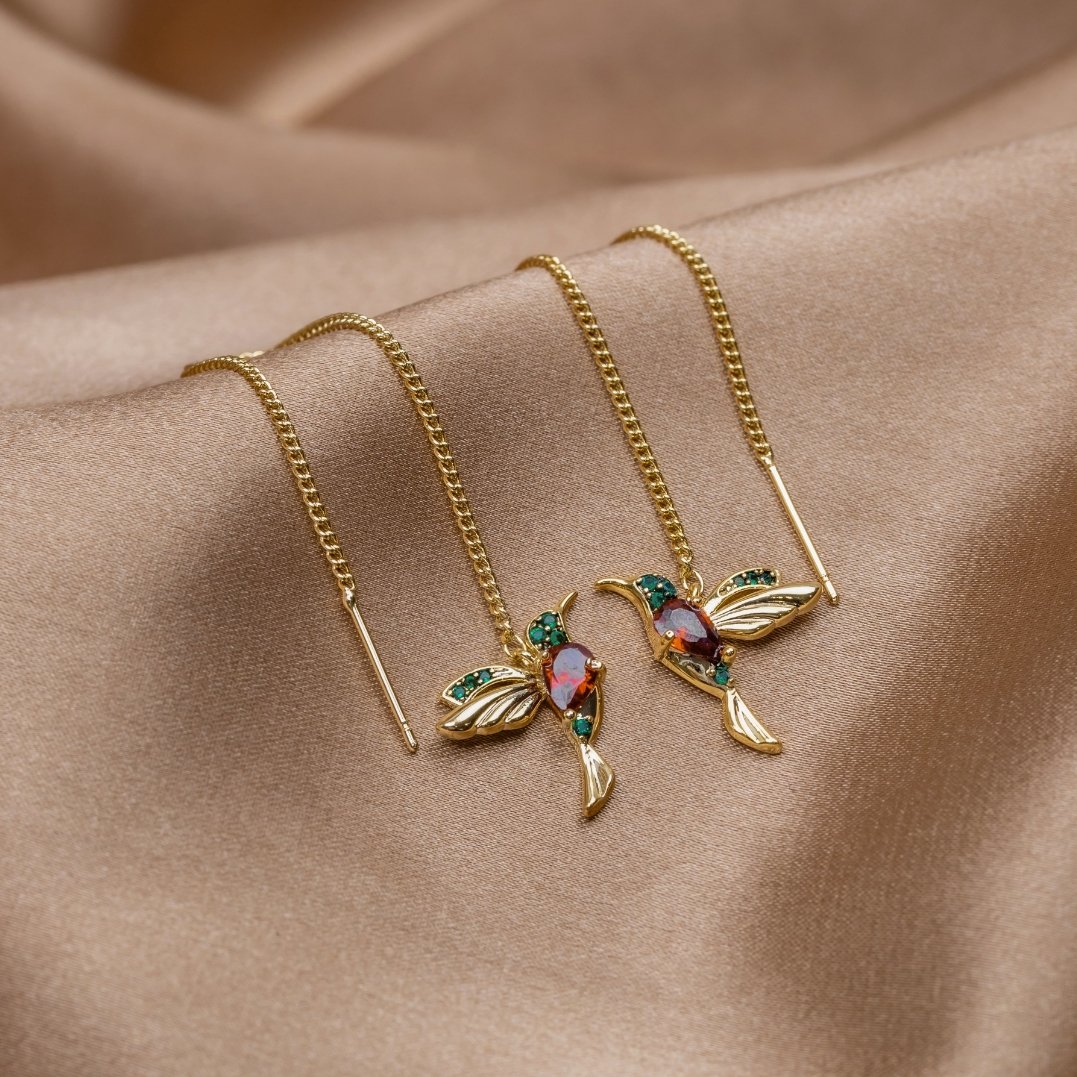 Lunara – Hummingbird Earrings with Crystal Tassels