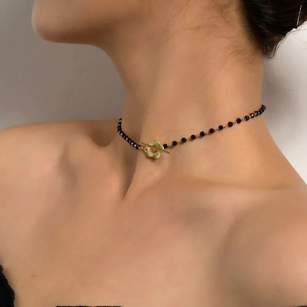 Naya - Floral Choker Necklace with Flower Clasp