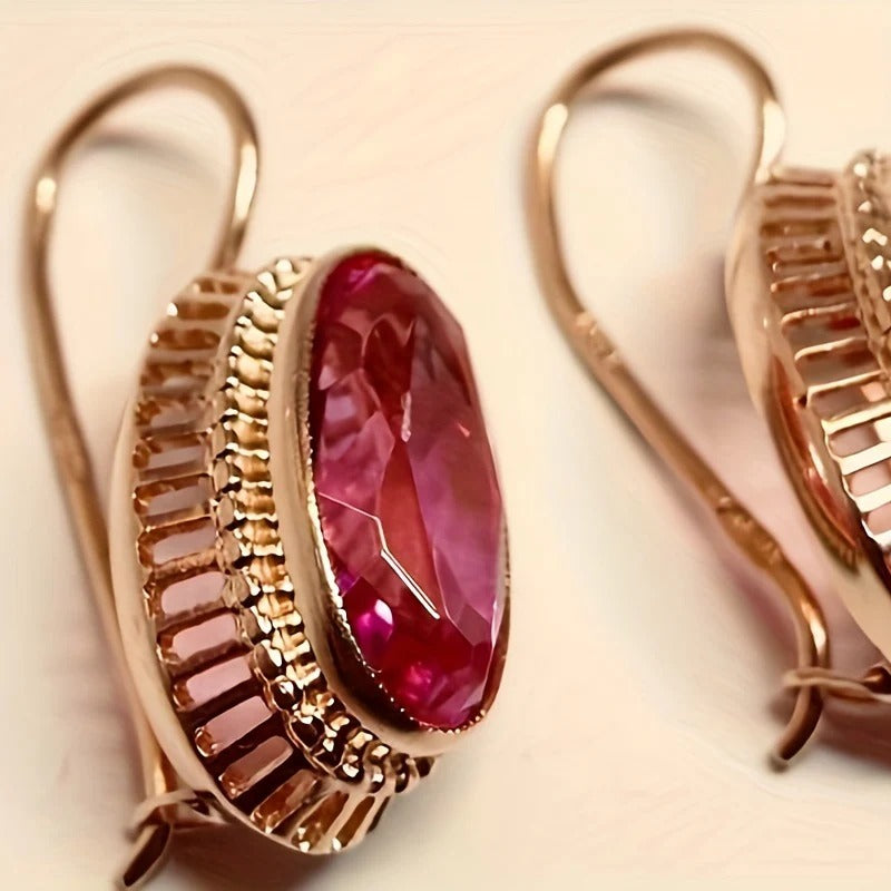 Roxane – Vintage red crystal earrings in rose gold