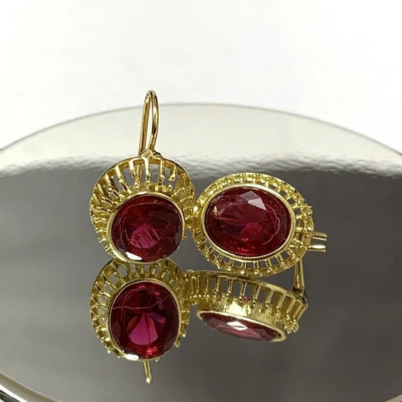 Roxane – Vintage red crystal earrings in rose gold