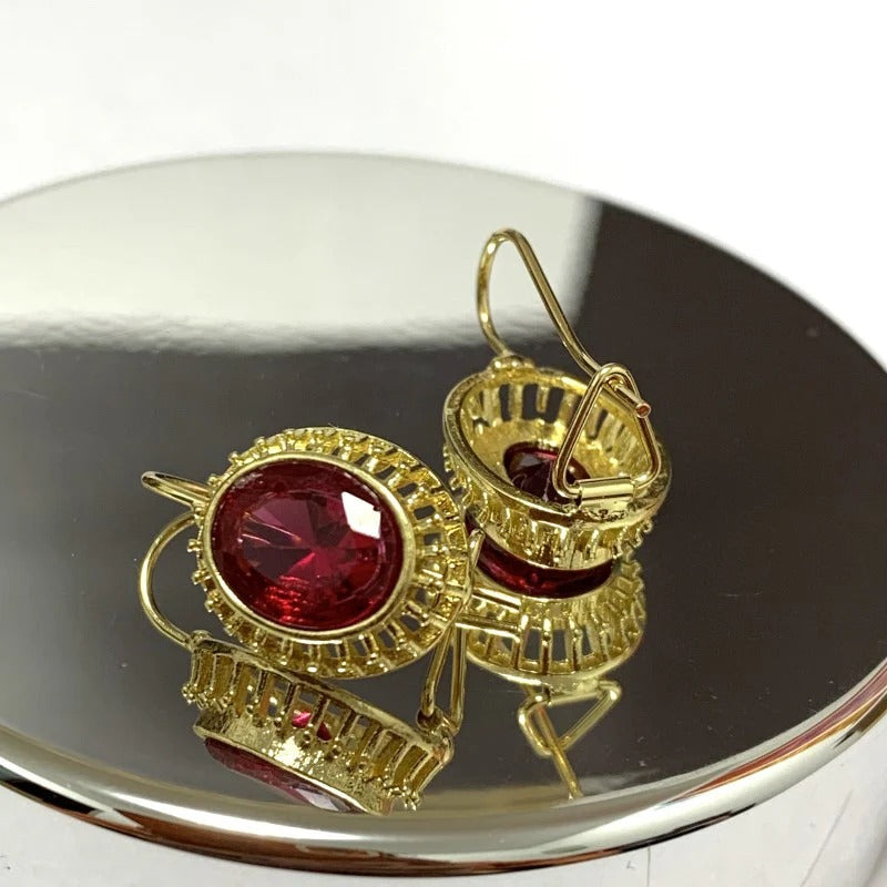 Roxane – Vintage red crystal earrings in rose gold