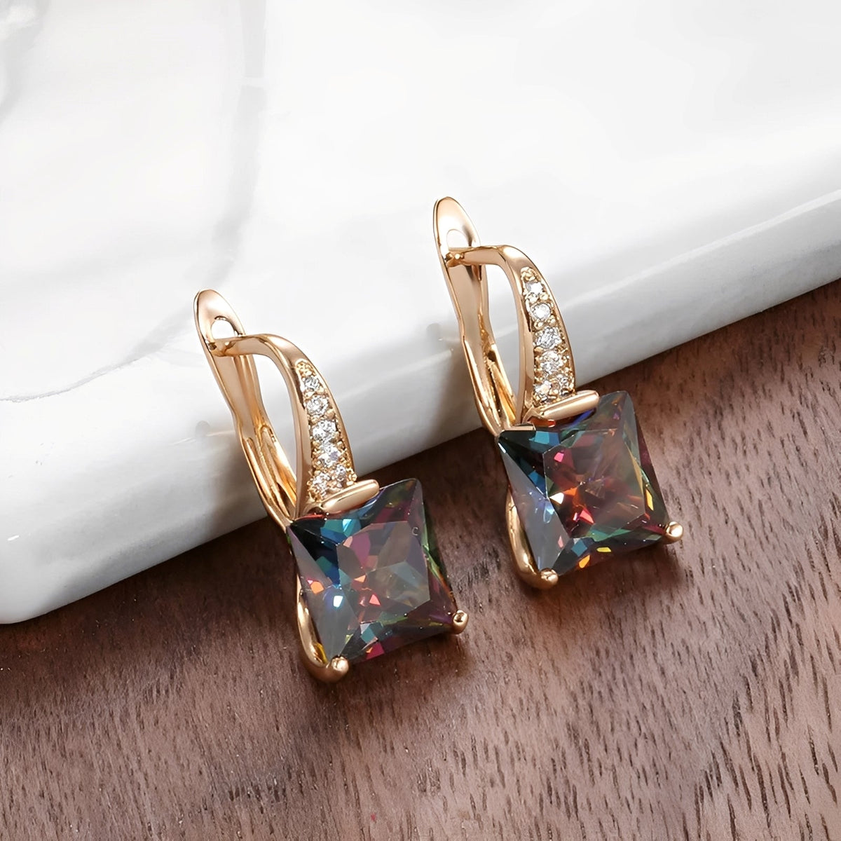 Celina – Gold hoops with colored zirconias