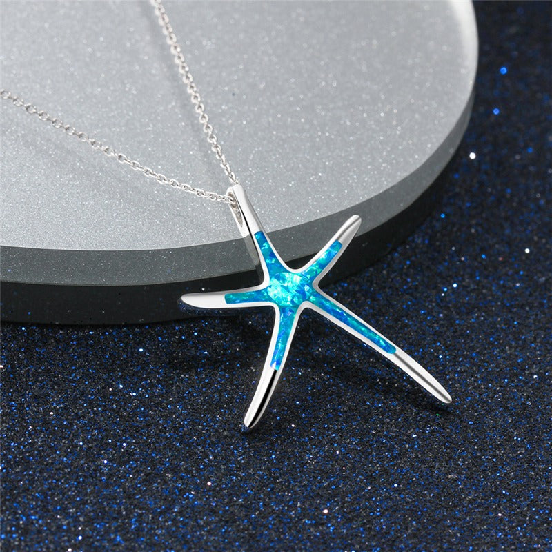 Starla – Silver chain with starfish and blue opal