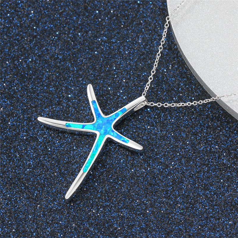 Starla – Silver chain with starfish and blue opal
