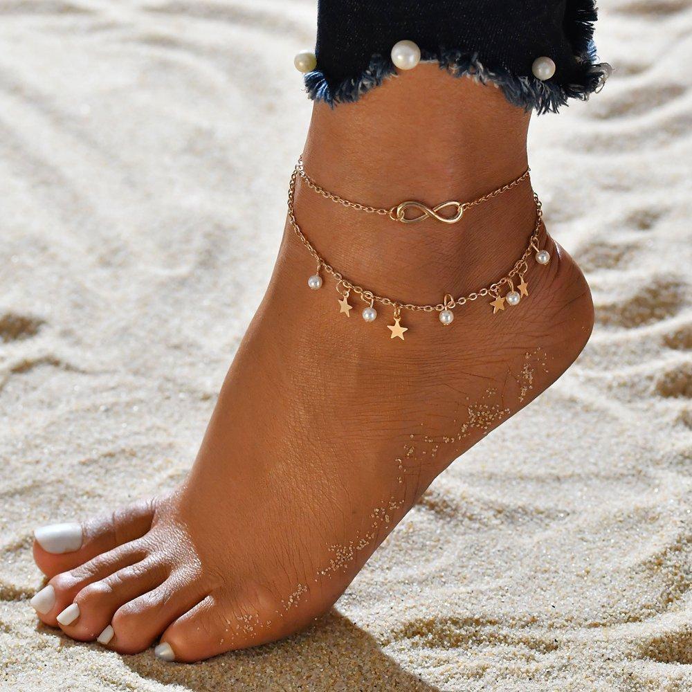 Oria – Infinite ankle bracelet with pearls and stars
