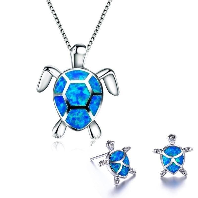 Kailea – Opal and silver turtle jewelry set (necklace + earrings)