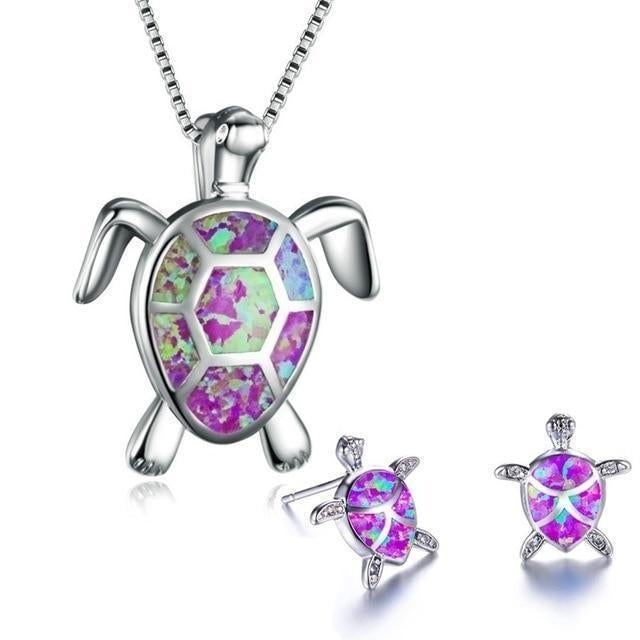 Kailea – Opal and silver turtle jewelry set (necklace + earrings)