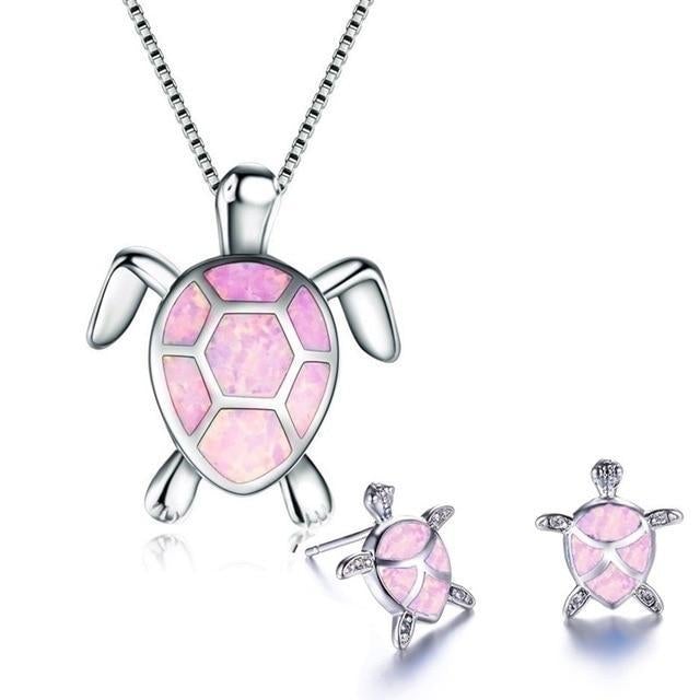 Kailea – Opal and silver turtle jewelry set (necklace + earrings)