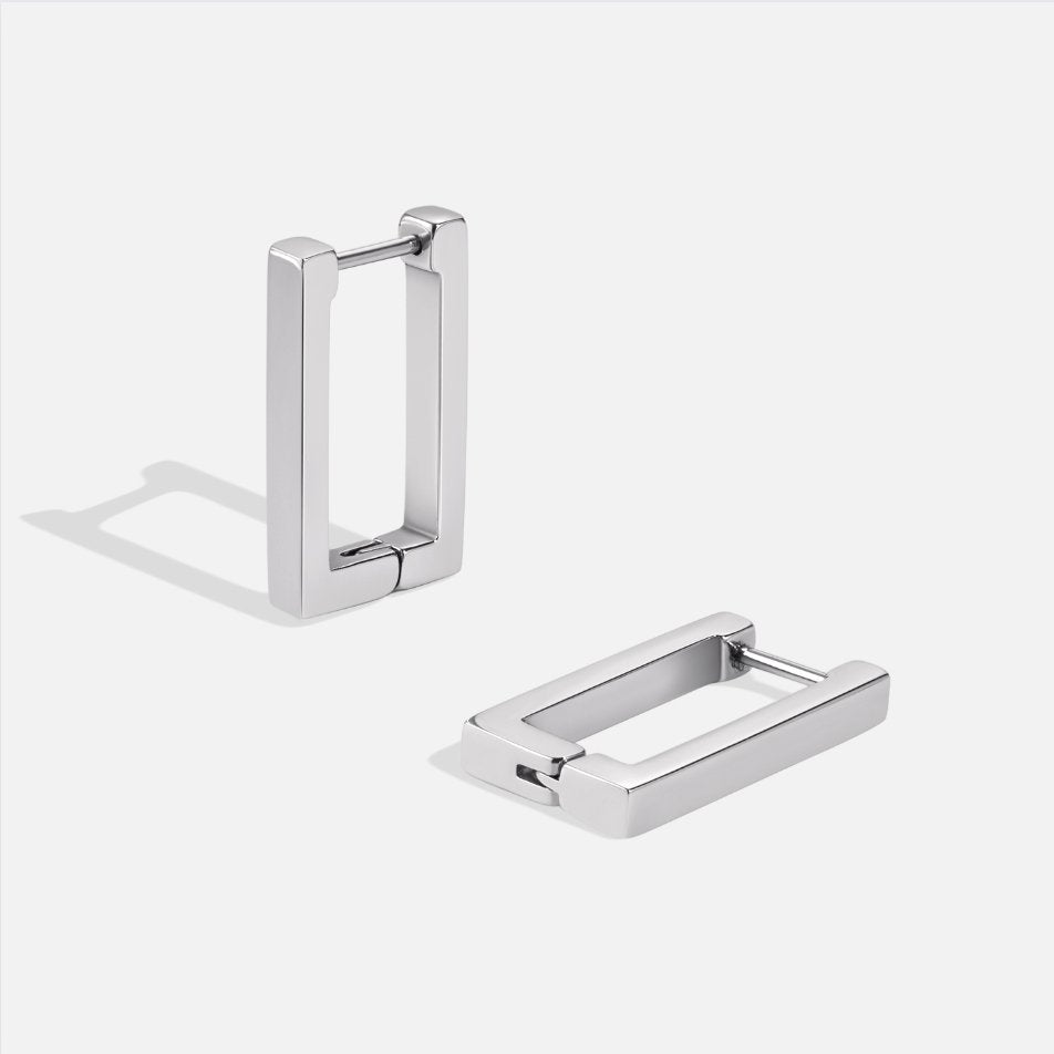 Theia - Silver Rectangular Hoops