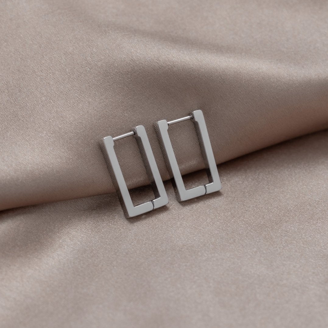Theia - Silver Rectangular Hoops