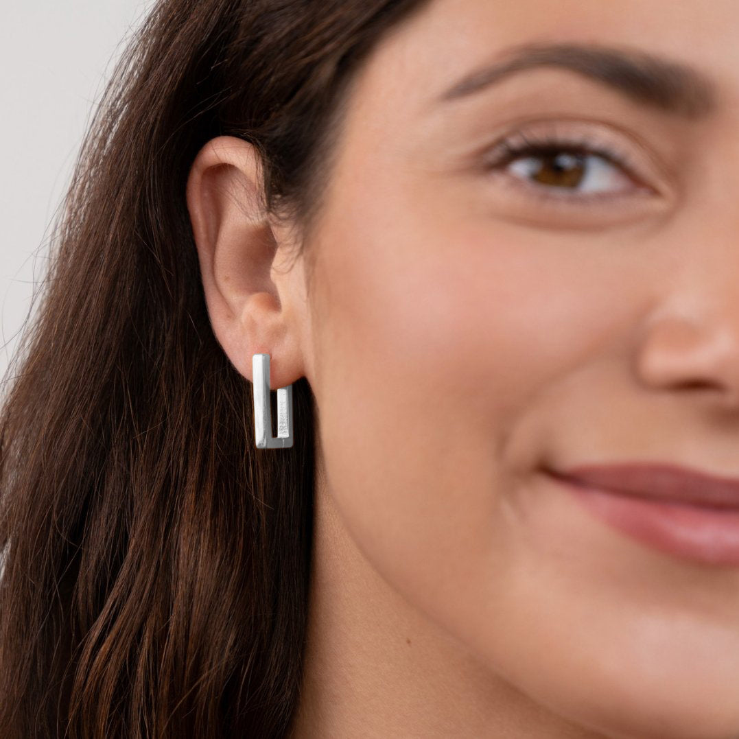 Theia - Silver Rectangular Hoops